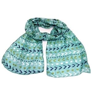 Retro Scarf Teal Mint Green Blue ZigZag Pattern With Dots Pattern Design BoHo